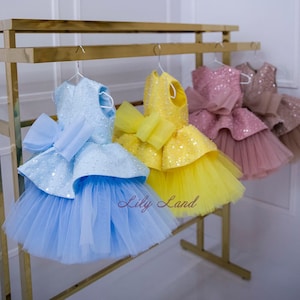 Sparkling Tutu Birthday Baby Dress, Flower Girl Dress, Tulle Toddler Special Occasion Prom Ball Gown Wedding Guest Pageant Smash Cake Outfit