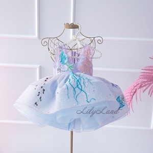 Pronto para enviar – Vestido de festa de aniversário de sereia, vestido de menina tutu, vestido de bebê brilhante para concurso, vestido de princesa para ocasião especial de primeiro aniversário