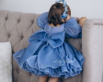 Navy Blue Tutu & Tulle Puffy Flower Girl Dress, First Baby Birthday Party Dress, Princess Prom Gown, Pageant Toddler Special Occasion Dress