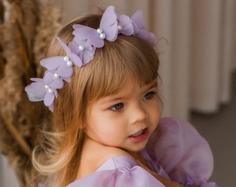 Butterfly Baby Flower Girl Headband, Birthday Party Cute Hair Accessories Toddler, Princess Hair Grown, Photo Prop Handmade Baby Shower Gift