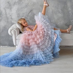 Maxi-Abschlussballkleid, Ballkleid mit Schleppe, Baby-Mädchen-Prinzessinnenkleid, Blumenmädchenkleid, Kleinkind-Tüll-Puffy-Festzugskleid für besondere Anlässe