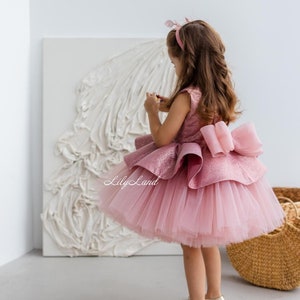Dusty Rose Glitter Tutu Flower Girl Dress, Birthday Baby Party Dress, Special Occasion Pageant Prom Gown, Wedding Guest Outfit,Fancy Apparel