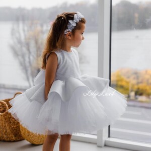 White Tutu Flower Girl & Communion Dress, Birthday Baby Party Dress, Special Occasion Pageant Prom Gown, Wedding Junior Bridesmaid Outfit