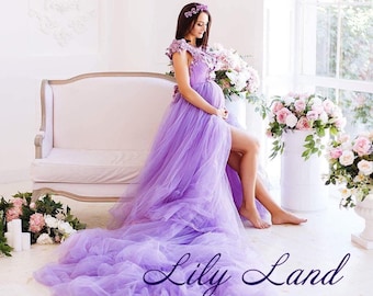 Lavender Maternity long dress photoshoot purple Maternity gown Pregnancy purple dress Maternity pictures Photo session dress with train