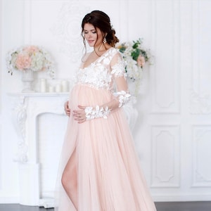 White Lace Maternity Dress for photo shoot Maternity Gown Pregnancy dress Plus Size Maternity Peach Dress Maternity Outfit maternity wedding