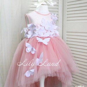 Ready to Ship - Pink Butterfly Birthday Party Baby Girl Dress, Flower Girl Dress, Tulle Tutu Dress, Pageant Prom Ball Princess Fairy Gown