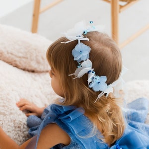 Blue Butterfly Baby Girl Headband, Flower Girl Grown, Birthday Hair Accessories For Toddler, Princess Hair Ornament, Wedding Bridal Crown