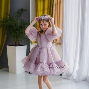 READY TO SHIP - Lavender Puffy Flower Girl Dress, Prom Ball Baby Birthday Party Dress, Tutu Pageant Toddler Special Occasion Princess Dress