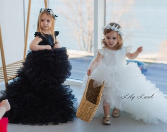 Birthday Baby Princess Dress, Flower Girl Dress, Toddler Puffy Dress With Train, Prom Ball Pageant Gown Junior Bridesmaid Wedding Dress
