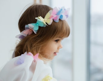 Multicolored Butterfly Baby Girl Headband, Flower Girl Grown, Birthday Hair Accessories Toddler, Princess Ornament, Wedding Bridal Crown