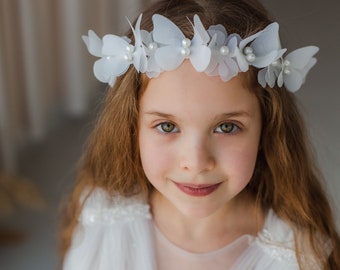 White Butterfly Baby Flower Girl Headband, Birthday Party Cute Hair  Accessories Toddler Princess Hair Grown, Photo Prop Handmade Baby Gift