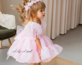 Blush Puffy Flower Girl Dress, First Baby Birthday Party Dress, Tutu & Tulle Princess Girl Gown, Pageant Toddler Special Occasion Dress