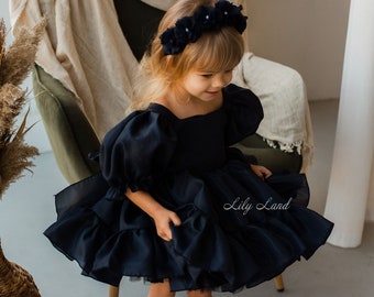 Black Birthday Outfit Baby Girl Dress, Tutu Tulle Toddler Dress, Pageant Prom Ball Dress, Infant Special Occasion Dress, Flower Girl Dress