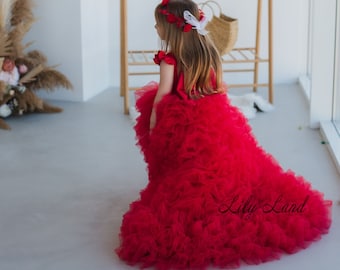 Listo para ENVIAR - Vestidos de niña de flores rojas, vestido de princesa de cumpleaños de bebé, vestido de fiesta de graduación hinchado, mini vestido de dama de honor para invitada de boda al desfile
