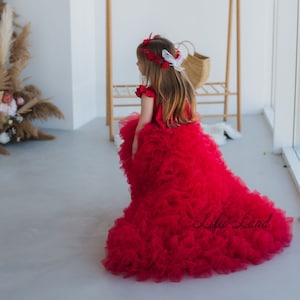 Ready to SHIP - Red Flower Girl Dresses, Baby Birthday Princess Dress, Puffy Prom Ball Gown, Pageant Wedding Guest Mini Bridesmaid Dress