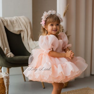 Peach dress baby girl clearance