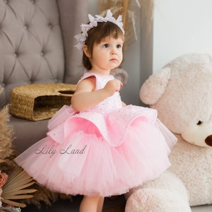 READY TO SHIP - Light Pink Flower Girl Dress, Birthday Toddler Dress, TutuSparkling Prom Ball Gown, Pageant Special Occasion Dress