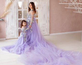 Photoshoot matching dresses for mother and daughter, matching dresses, maternity photoshoot dress,Baby shower dress,lace family look dresses