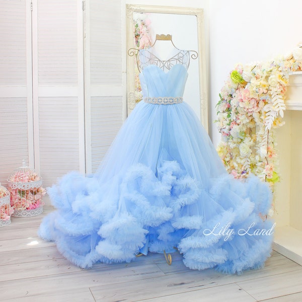 Flower girl dress with long sweep train, birthday girl dress, photoshoot  puffy baby dress, ball girl gown, festivals wear, princess dress