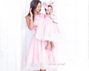 Mother daughter Matching dresses For mother and me Mommy and Me Matching Pink dress wedding birthday party flower girl birthday dress