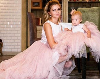 Pink beige mother daughter matching dress tulle Mommy and me, Wedding Guest Dressesmommy and me dress birthday party wedding tutu dress
