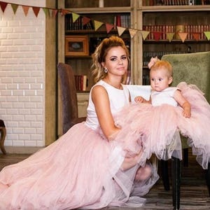 Pink beige mother daughter matching dress tulle Mommy and me, Wedding Guest Dressesmommy and me dress birthday party wedding tutu dress