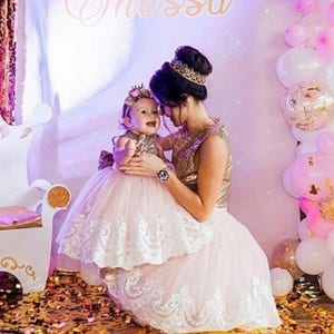 mom daughter matching gown
