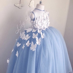 flower girl dress Butterfly blue girl dress dress with butterfly birthday dress personalized dress baby dress butterfly tutu tulle dress