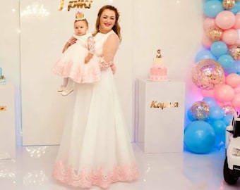 Ivory mother daughter matching dresses mom and daughter matching dress mom and baby pink lace dress mother matching daughter matching dress