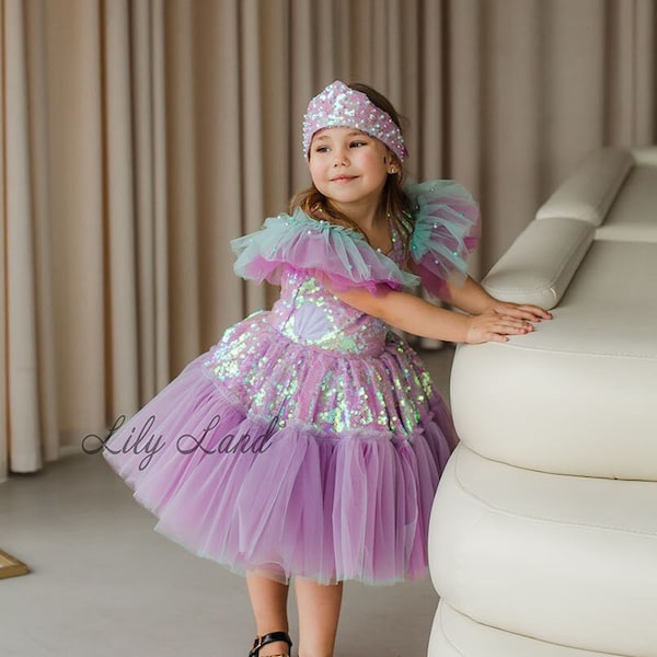 Purple Mermaid Theme Party Costume, Toddler Birthday Outfit, Starfish Girl Tutu Dress Special Occasion, Baby Cake Smash Princess Fairy Dress