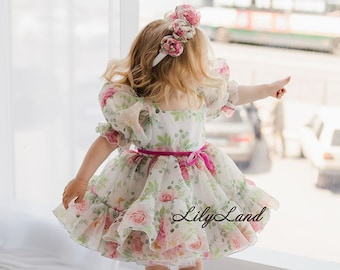 Flower Puffy Flower Girl Dress, First Baby Birthday Party Dress, Tutu & Tulle Princess Girl Gown, Pageant Toddler Special Occasion Dress