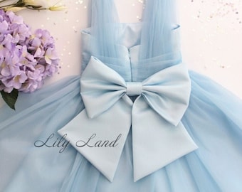 Blue Baby Girl Dress Stunning Tulle Infant dress Toddler Flower Girl Dress tutu dress birthday girl dress with bow prom size 6 9 12 18 month