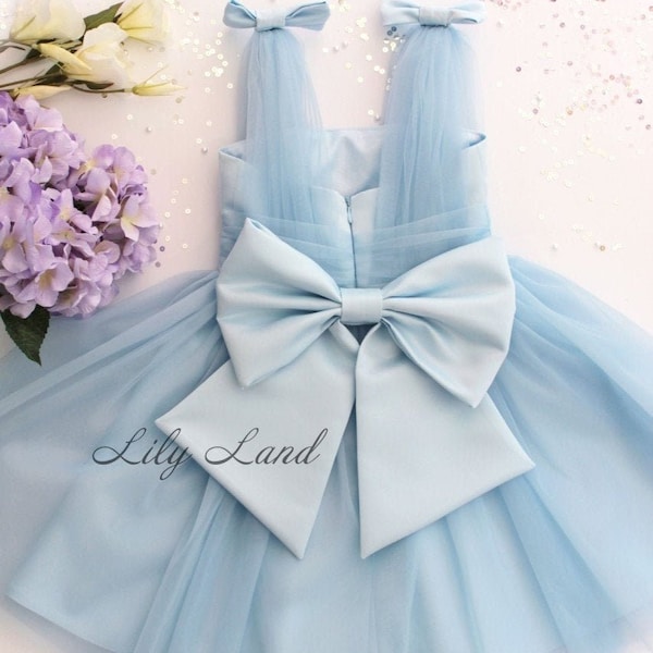 Blue Baby Girl Dress Stunning Tulle Infant dress Toddler Flower Girl Dress tutu dress birthday girl dress with bow prom size 6 9 12 18 month