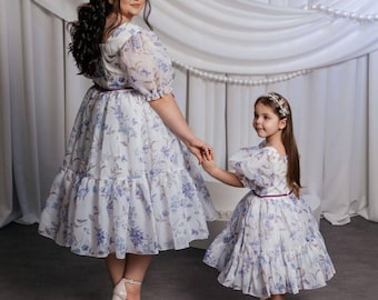 Floral Matching Mom and Me Tutu Wedding Guest Dress, Mom & Daughter Photoshoot Birthday Set Of Mommy And Me Family Look, Bolero, Tutu Puffy
