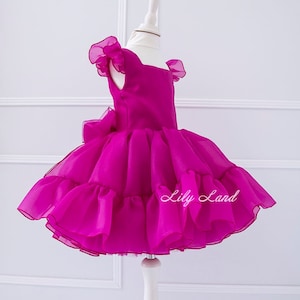 Fuchsia Tutu & Tulle Puffy Flower Girl Dress, First Baby Birthday Party Dress, Princess Girl Gown, Pageant Toddler Special Occasion Dress