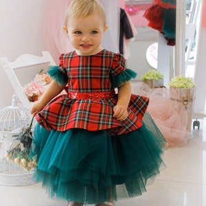 Toddler Girl Holiday Dress Red Plaid Cotton and Emerald Green - Etsy