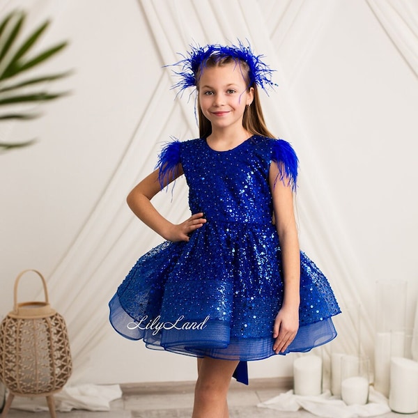 Electric Blue Sparkling Birthday Baby Dress, Special Occasion Flower Girl Dres, Tutu Prom Gown, Wedding Guest Dress, Pageant Party Dress