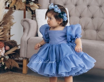 navy blue toddler girl dress Custom Handmade Navy Blue Flower Girl Wedding Party 3D Floral Tulle Dress Red / *Custom Plus Size*