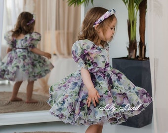 Abito da ragazza a fiori gonfio a fiori, abito da festa per il primo compleanno di un bambino, abito da principessa in tutù e tulle, abito per occasioni speciali per bambini da spettacolo