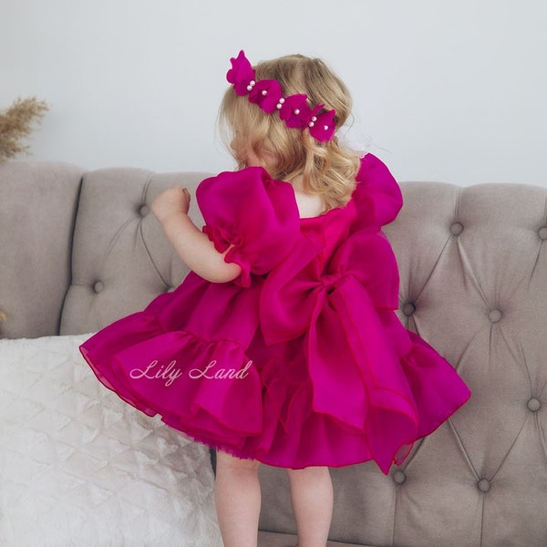 Fuchsia Tutu & Tulle Puffy Flower Girl Dress, First Baby Birthday Party Dress, Princess Girl Gown, Pageant Toddler Special Occasion Dress