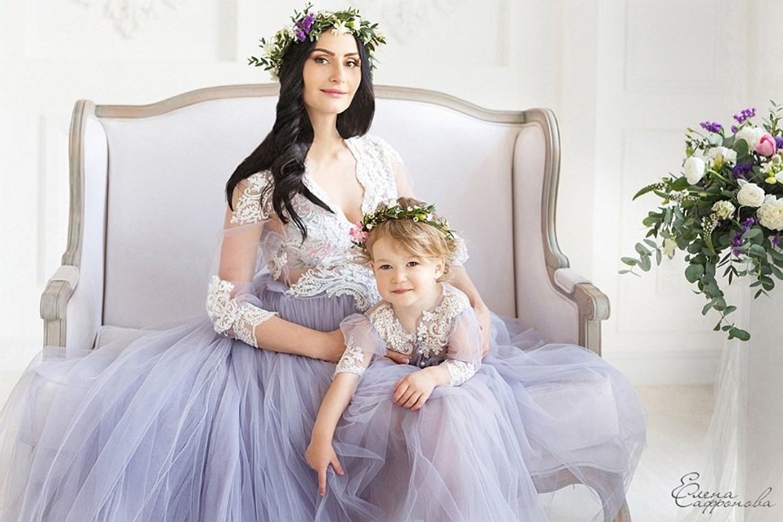 Lavender Maternity Photo Matching Dresses Mother and Daughter | Etsy