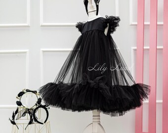 Robe d'été courte bouffante noire en tutu pour anniversaire, robe de séance photo pour fille, robe de princesse pour bébé fille, robe fantaisie pour bébé, occasions spéciales
