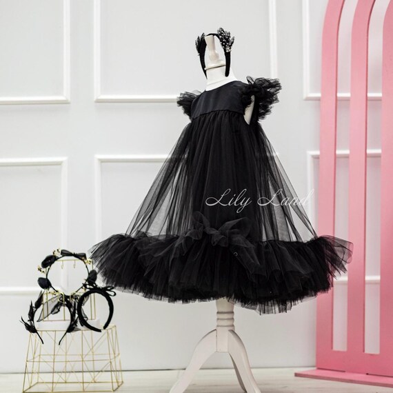 black princess dress short Black Glitter Cinderella Princess Dress. Embellished Sparkly Gothic Alternative Bride Corset Tulle Dress