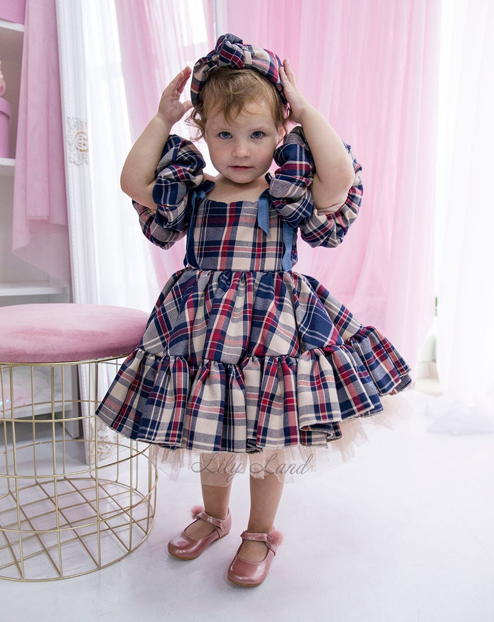 Charming Little One Light Blue and Pink Plaid Blair Dress main image 1