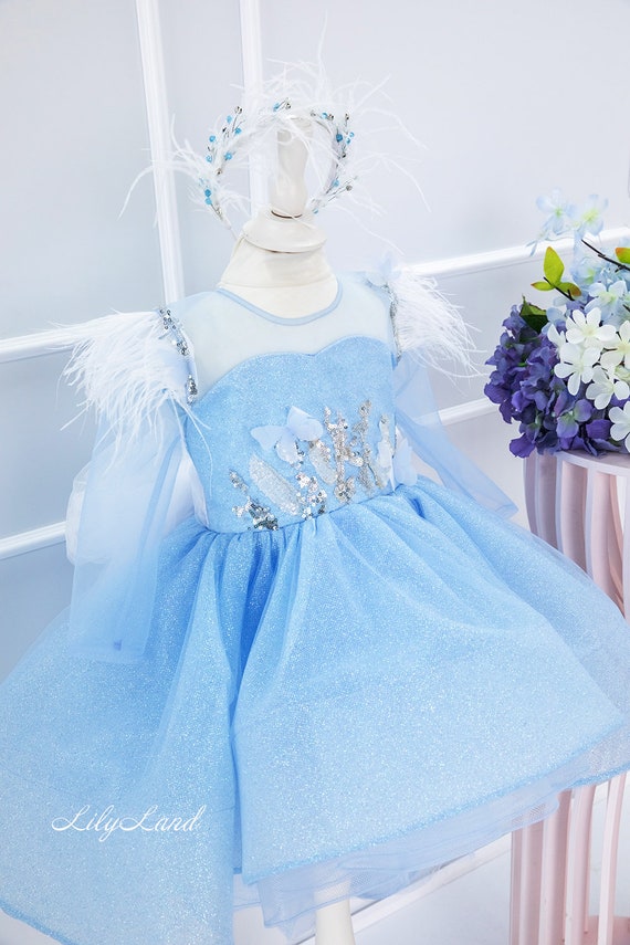 girls blue holiday dress Sparkling Christmas Girl Dress, Wedding Guest Flower Girl Dress, Prom Ball Gown, Special Occassion Pageant Birthday Baby Bow/Tie