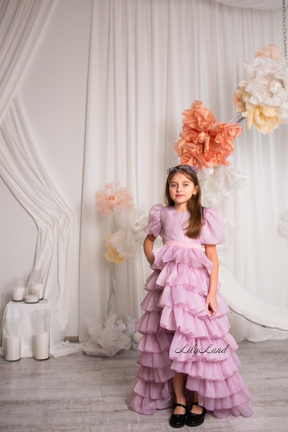 White Dress Little Girl Graduation Dresses Raspberry Prom Ball Graduation Dress, Ruffled Pageant Flower Girl Gown, White Dress Little Girl Graduation Dresses Raspberry Prom Ball Graduation Dress, Ruffled Pageant Flower Girl Gown,
