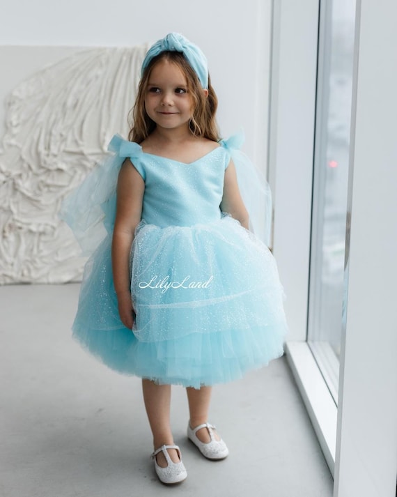 tiffany blue junior bridesmaid dresses Blue Lace Top Tulle Flower Girl Dresses, Popular Cheap Junior Bridesma –  AlineBridal main image 1