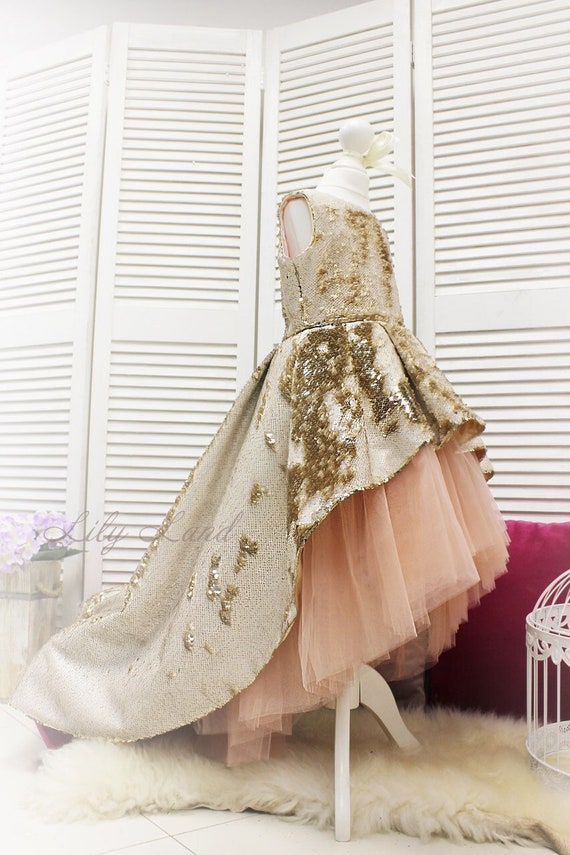 gold glitter flower girl dress