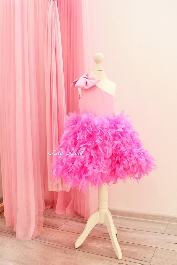Tutu Feathers Dress for Girl Birthday Girl Dress Hot Pink Etsy