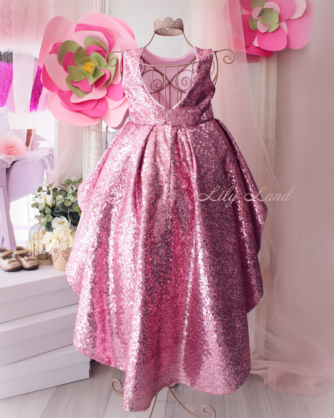 Sleeveless Flower dress for girls  Birthday party sequins for girl princess dress main image 0
